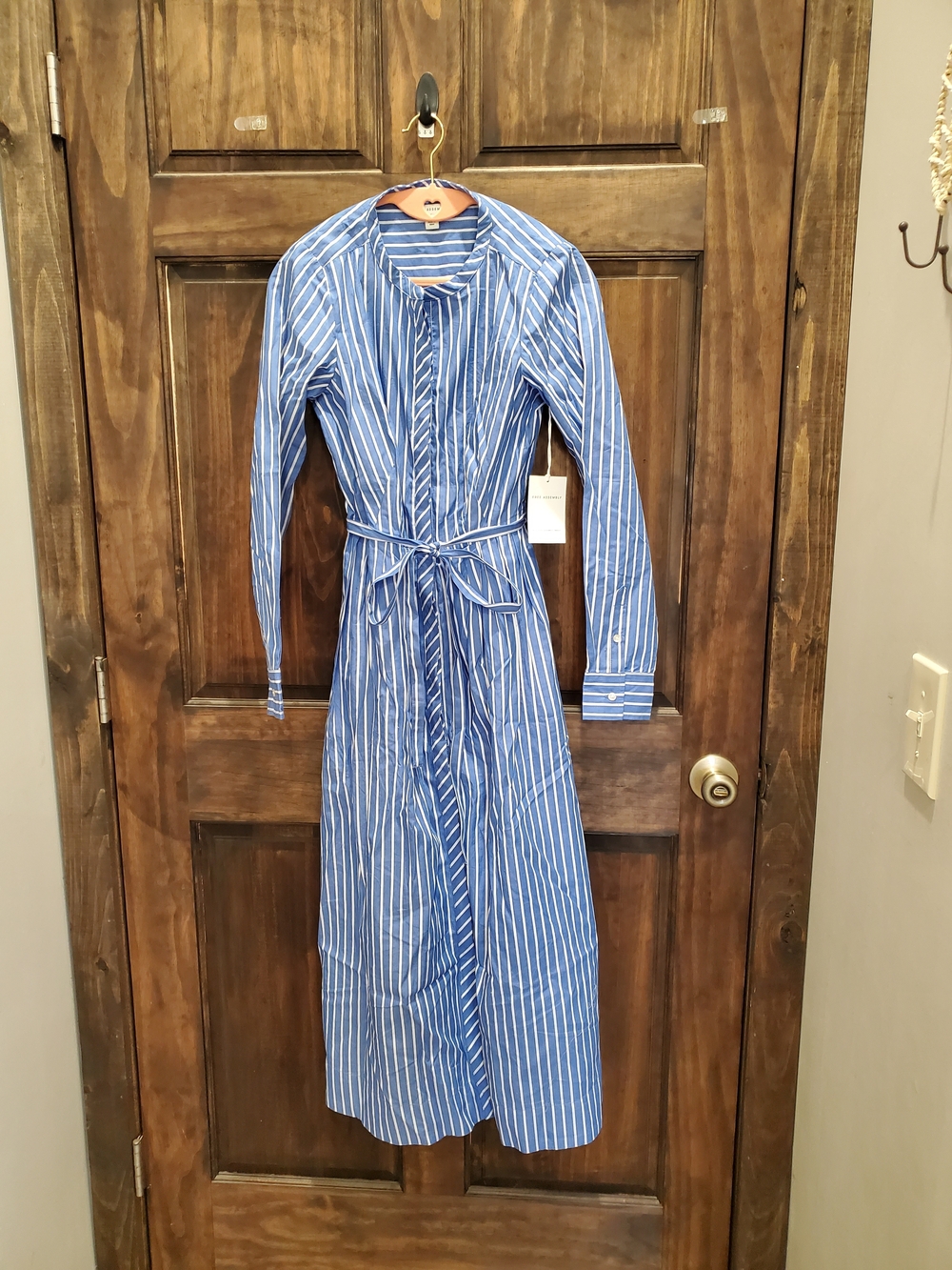Blue Striped Long-Sleeve Shirt Dress